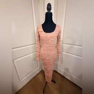 Forever 21 Long Sleeve Textured Dress in Coral & White